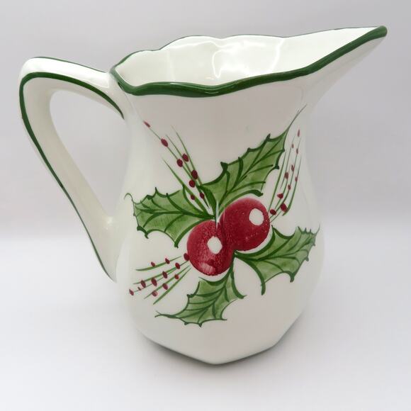 RCCL Portugal Hand Painted Holly Berries Ceramic Christmas Holiday Pitcher Jug - Picture 2 of 15